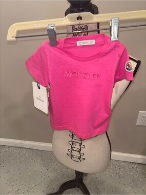 Moncler Girl’s 6-9 Months Pink Short Sleeve Logo Jersey T-Shirt - NWT